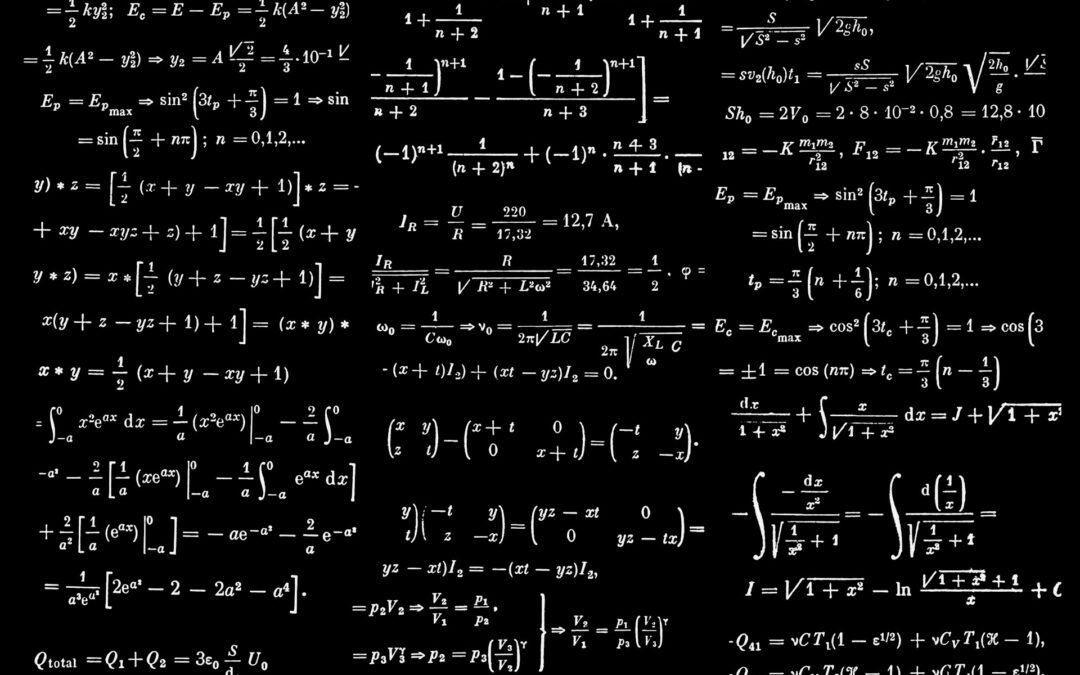 Mathematical equations in white on black background.